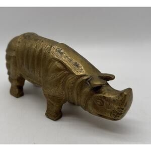 Vintage Brass Rhinoceros Figurine Statue Paper Weight Door Stop Has Patina